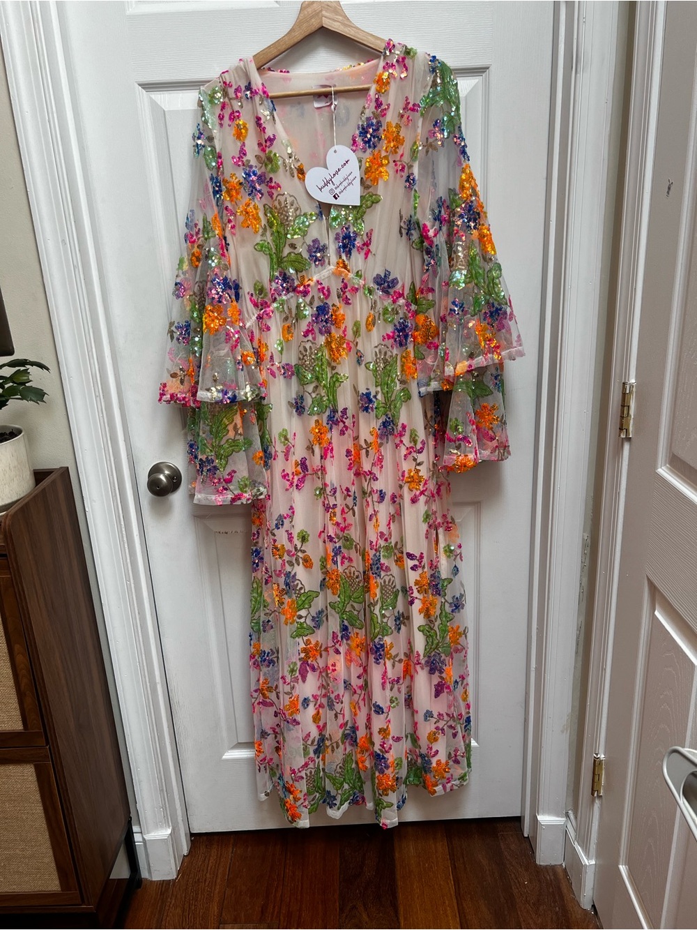 Buddy Love Sequin & Embroidered Floral Mesh dress in Nude and Multicolor Large.